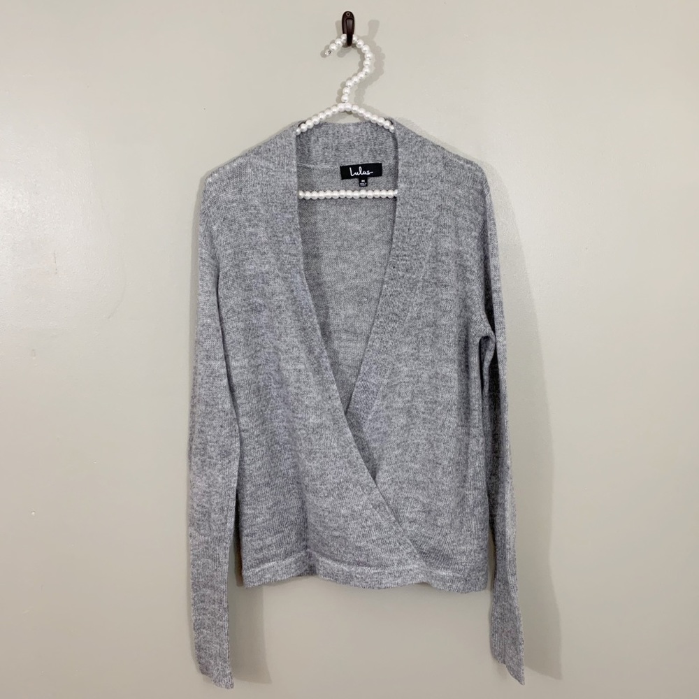 Lulus Gray Faux Wrap Sweater Size Med